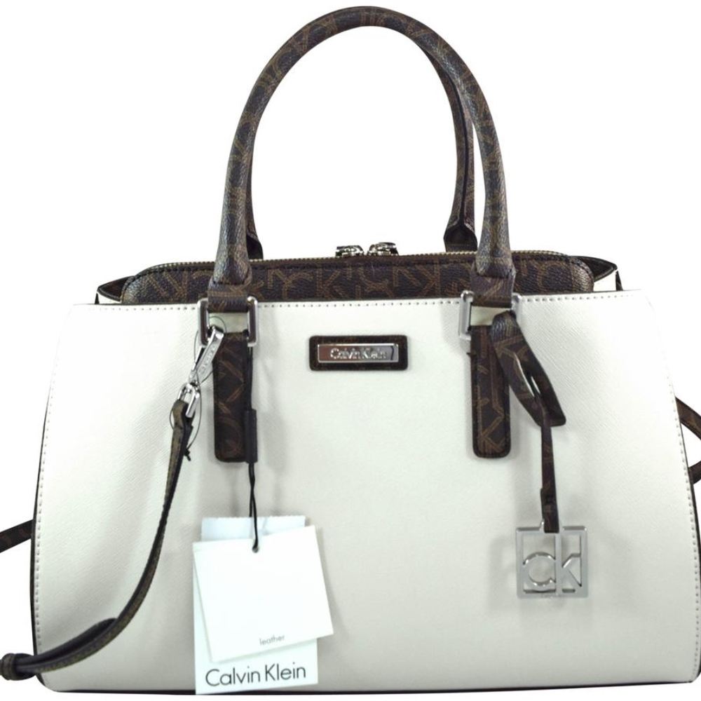 Calvin Klein H8ad15lb White Leather Satchel 13"L
